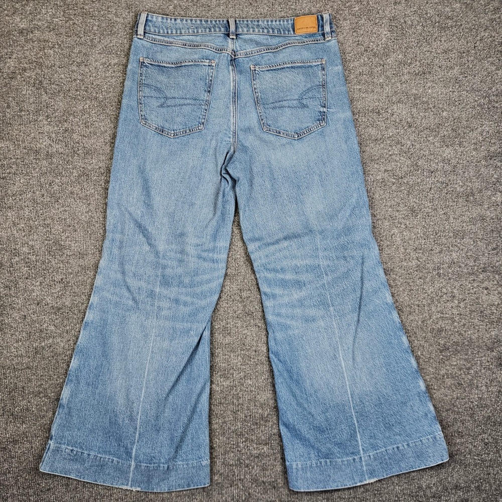 American Eagle High Rise Flare Jeans Women's 12 SHORT Med Wash Stretch Denim - Picture 9 of 11